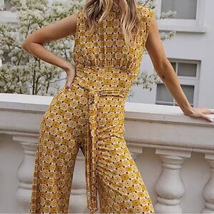 Free People Vibe Check One Piece Jumpsuit, Lg NWOT, Sunflower Combo